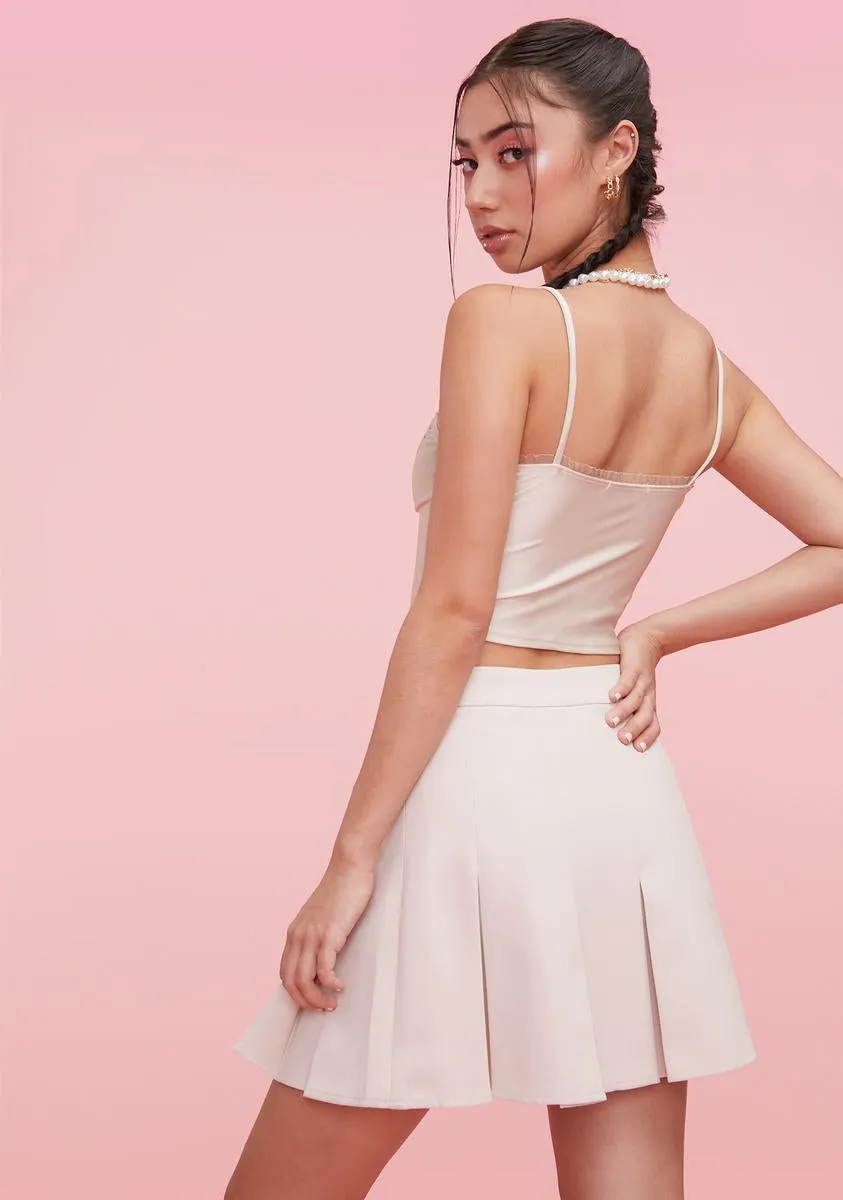 Cream Plain Jane Pleated Mini Skirt