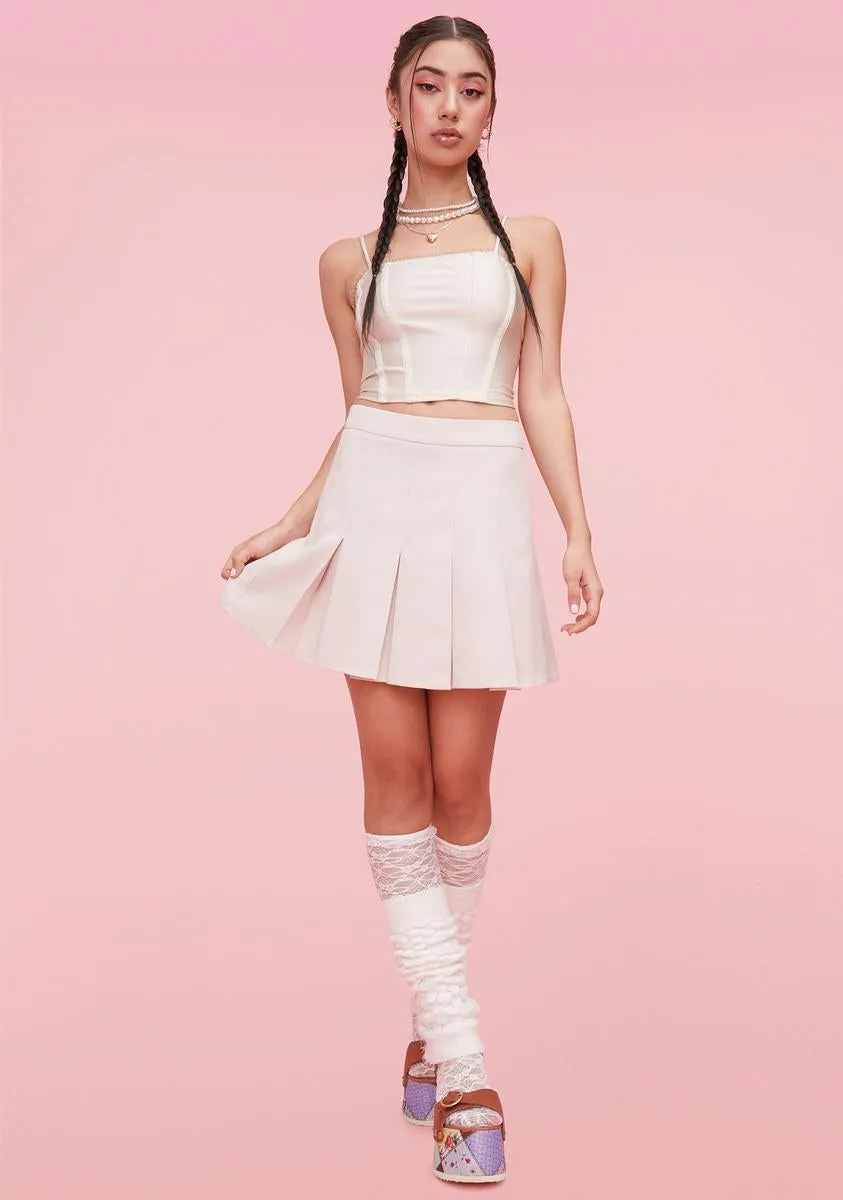 Cream Plain Jane Pleated Mini Skirt