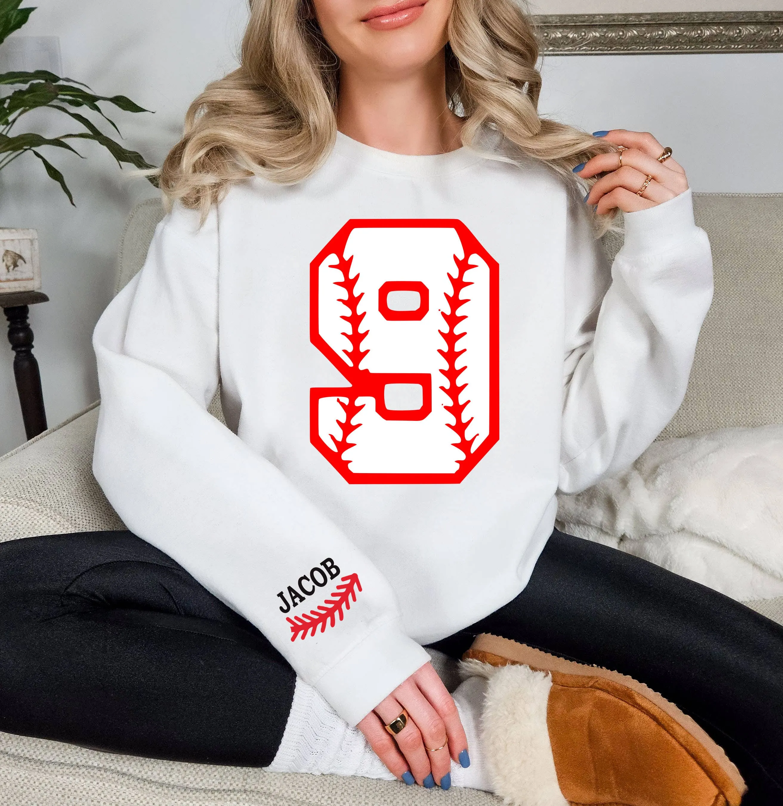 Custom baseball number and name Sweatshirt/With On Sleeve