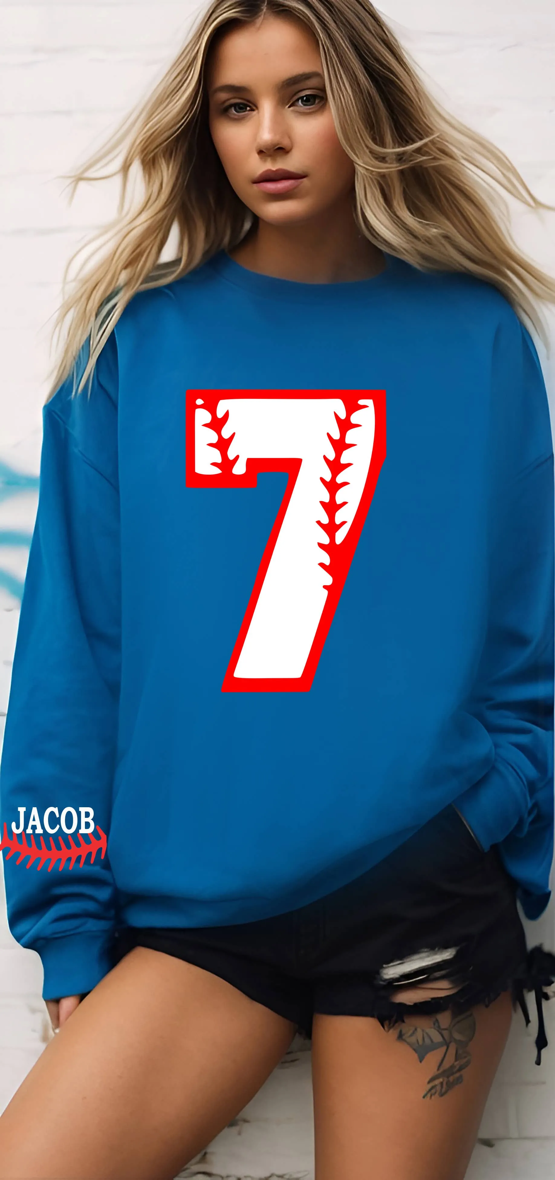 Custom baseball number and name Sweatshirt/With On Sleeve