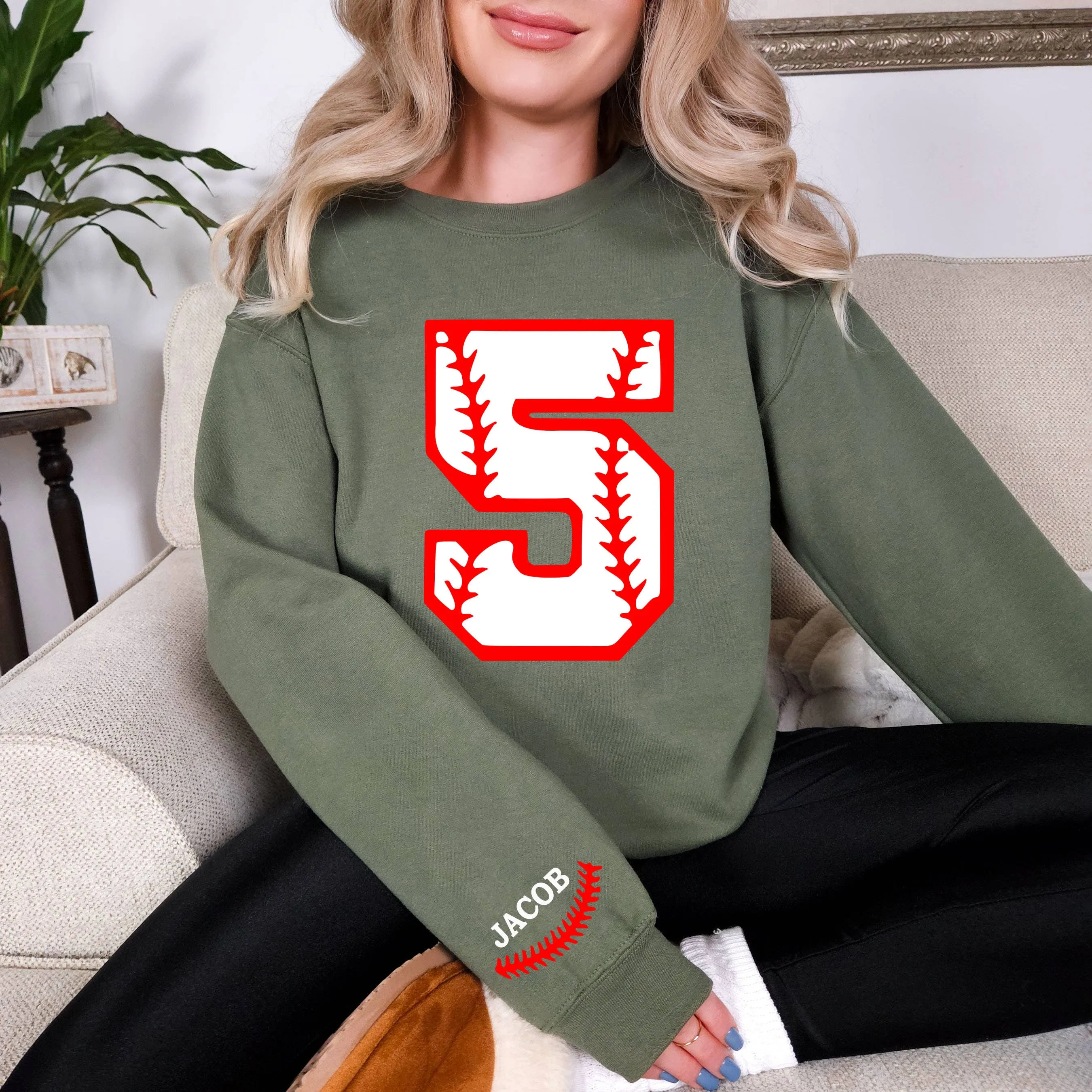 Custom baseball number and name Sweatshirt/With On Sleeve