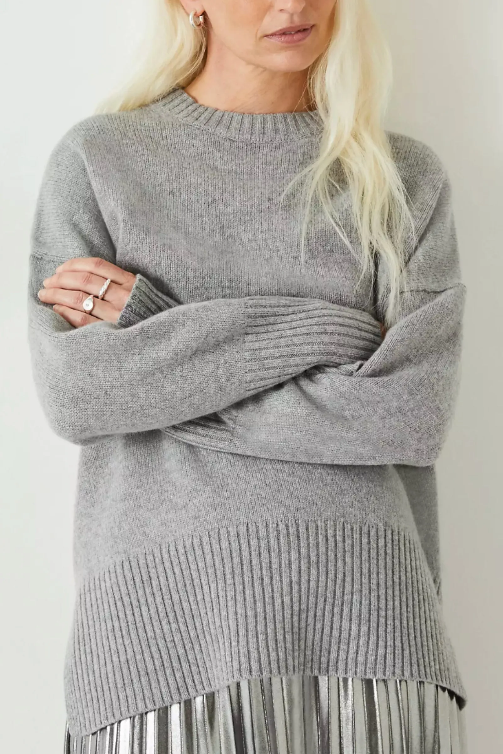 Danielle Split Back Mid Grey Marl Wool Jumper