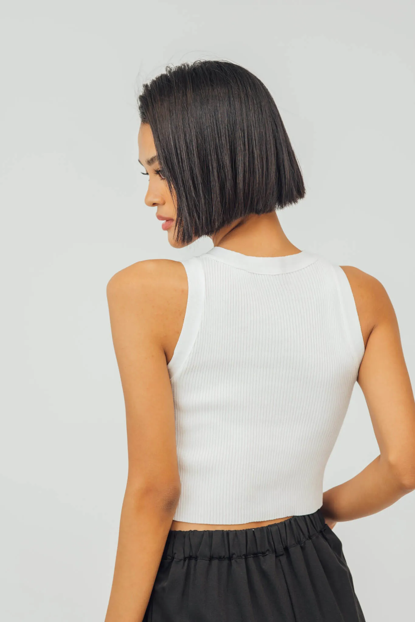 Dina Ribbed Knit Crop Tank (White)