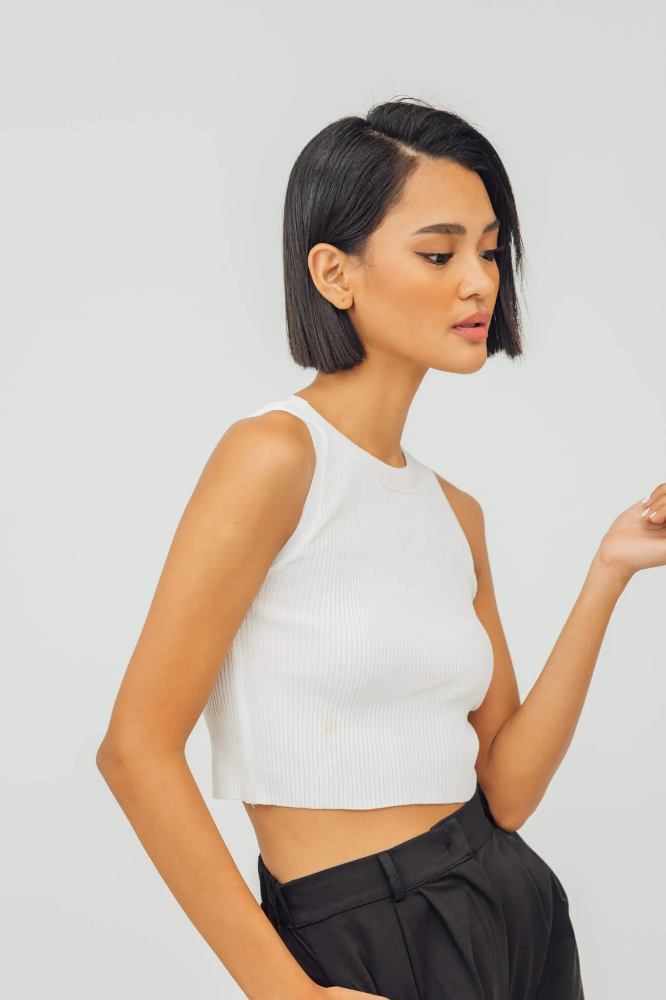 Dina Ribbed Knit Crop Tank (White)