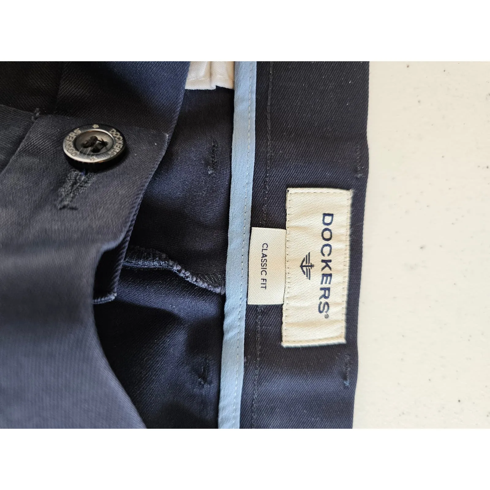 Dockers Classic Fit Mens Sz 38x31 Dress Pants Cotton Blend Navy Blue Flat Front