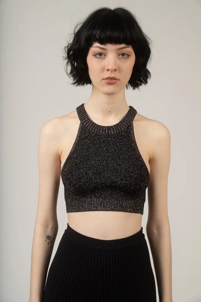 Dolphin knit sports bra in black glitter
