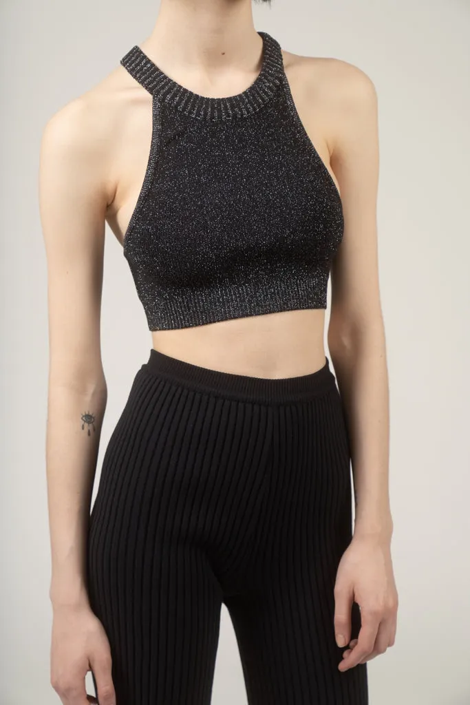 Dolphin knit sports bra in black glitter
