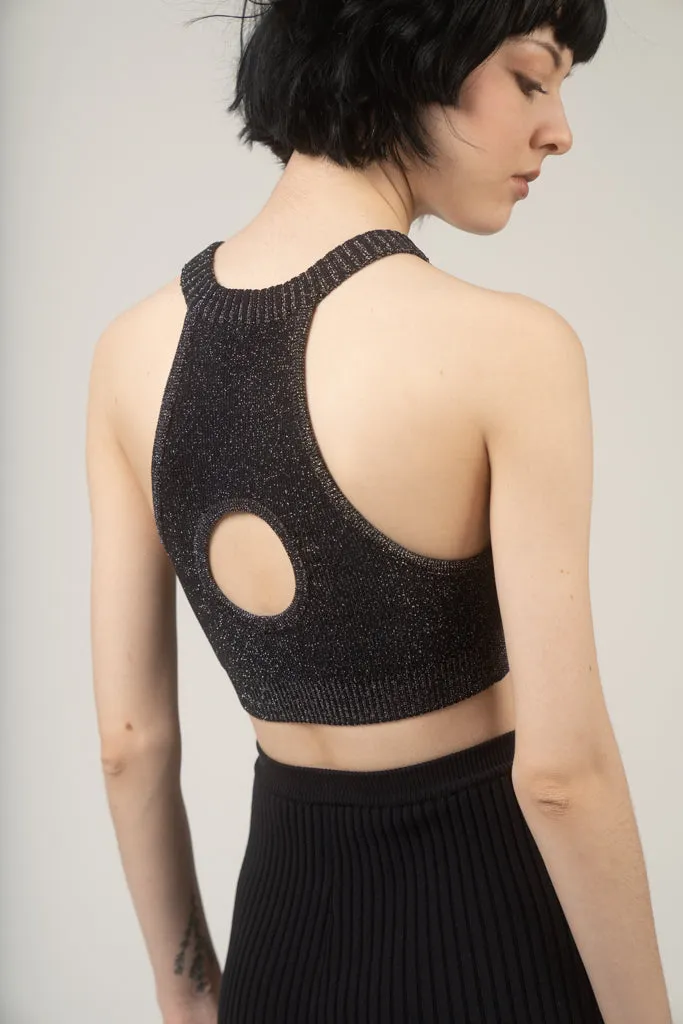 Dolphin knit sports bra in black glitter