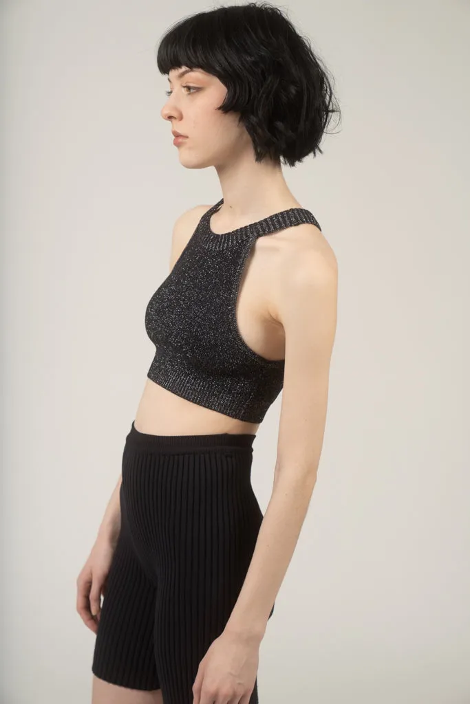 Dolphin knit sports bra in black glitter