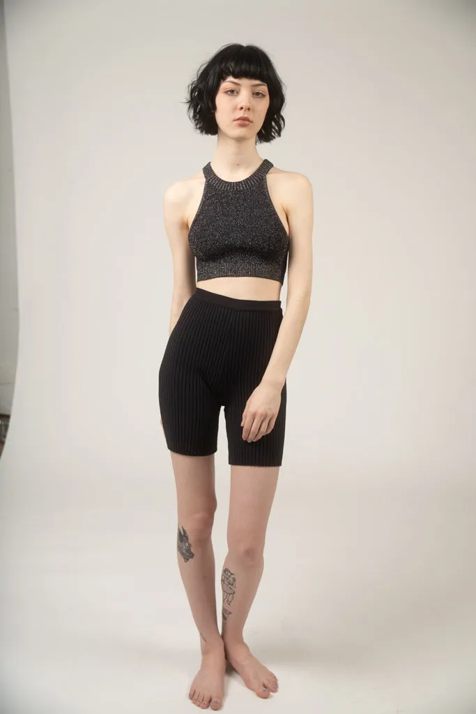 Dolphin knit sports bra in black glitter