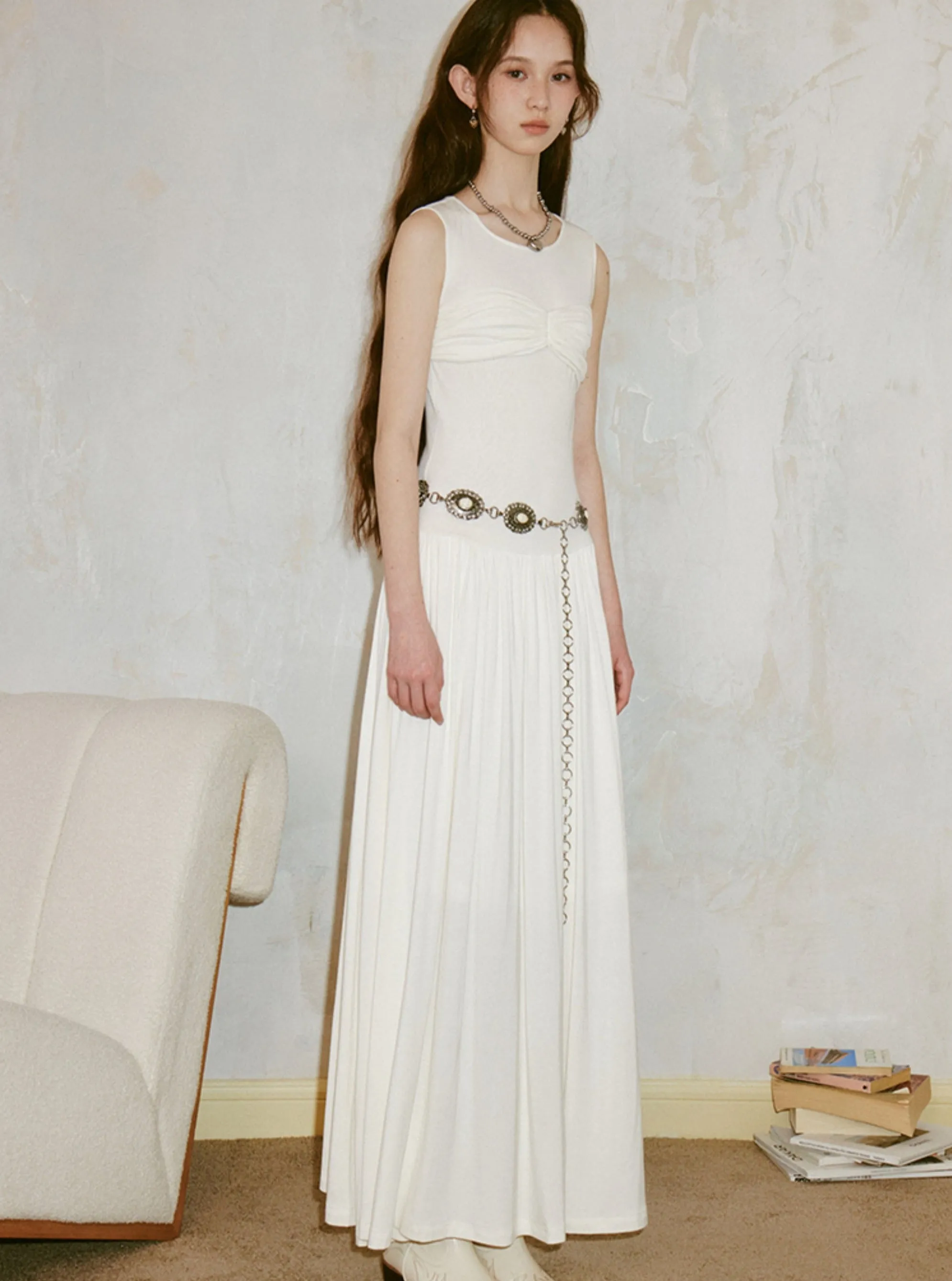 Draped Knit Pleated Dress