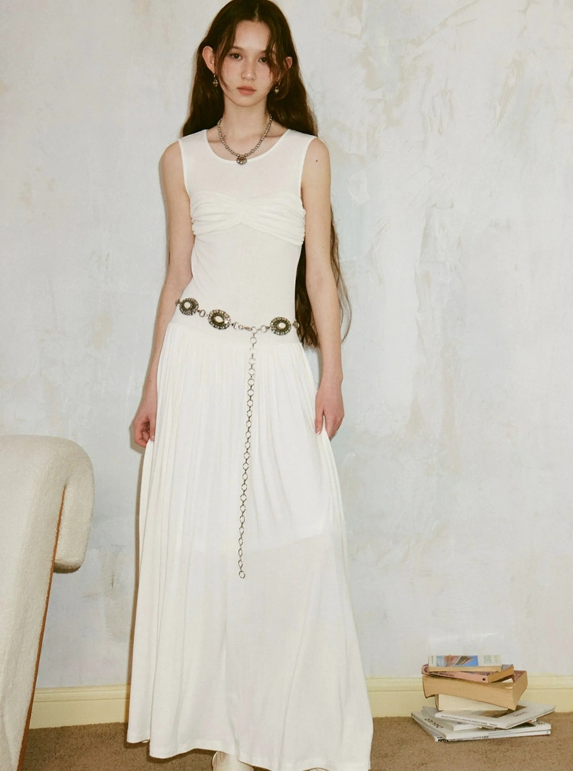 Draped Knit Pleated Dress
