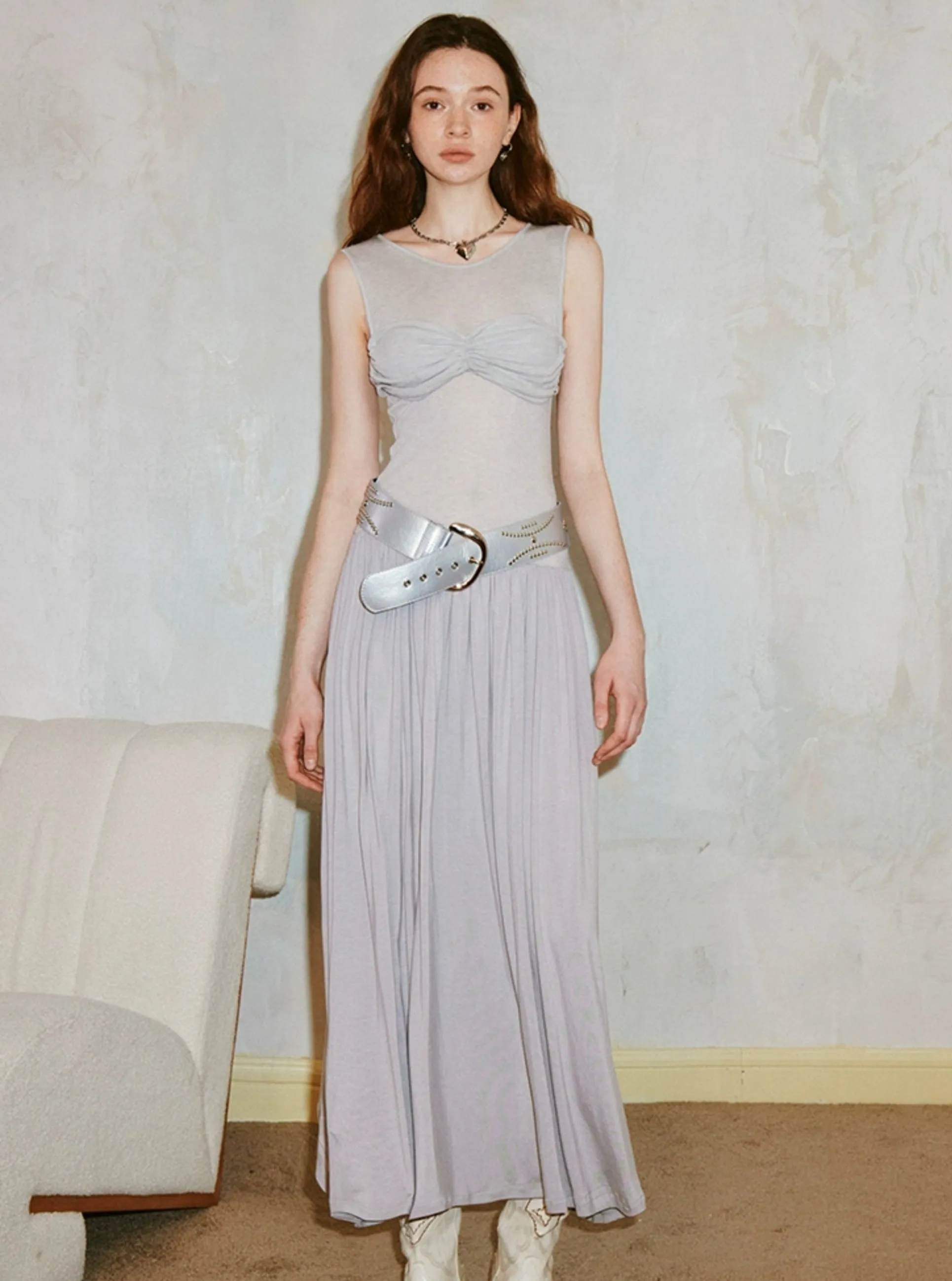 Draped Knit Pleated Dress