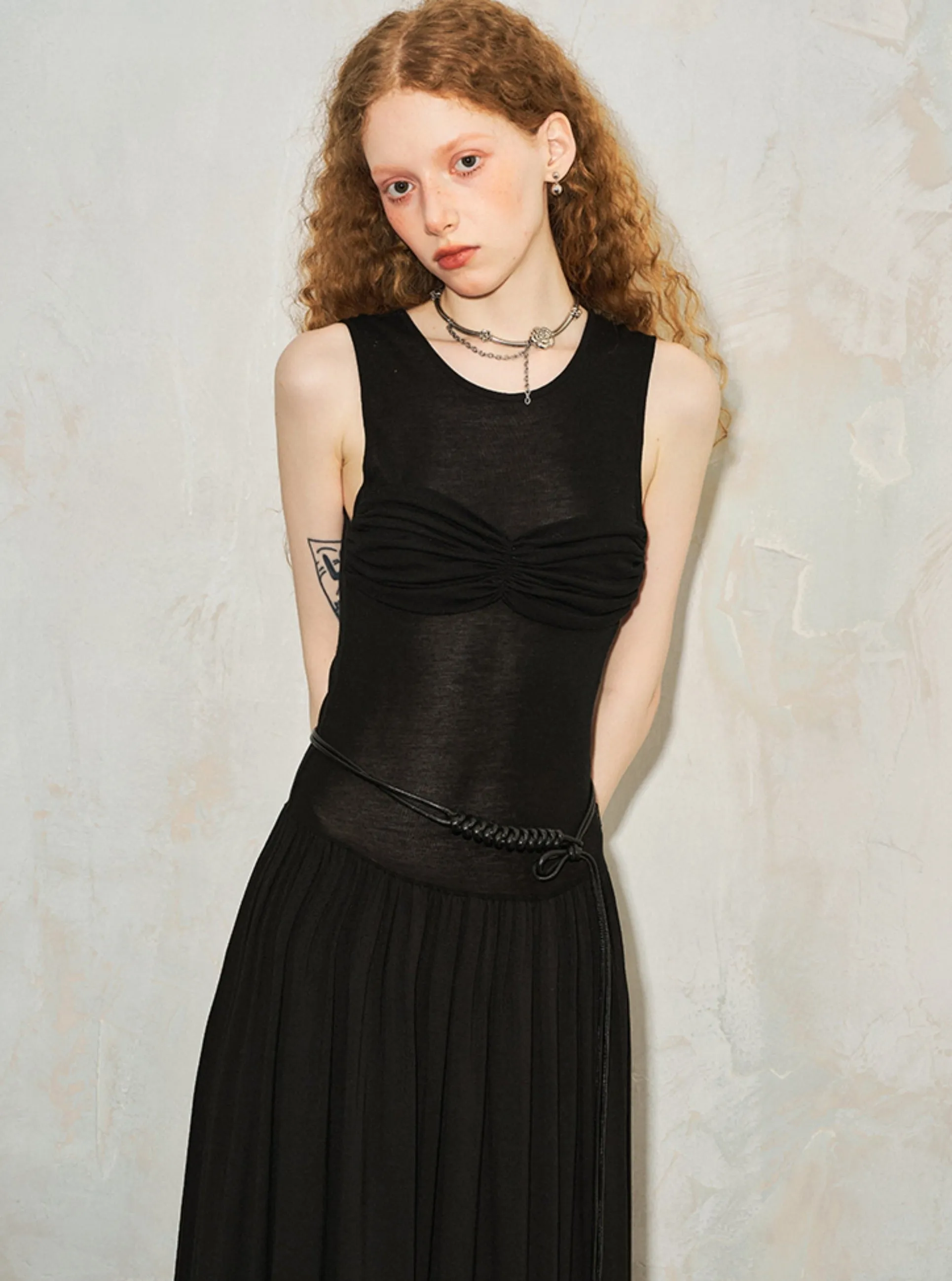 Draped Knit Pleated Dress