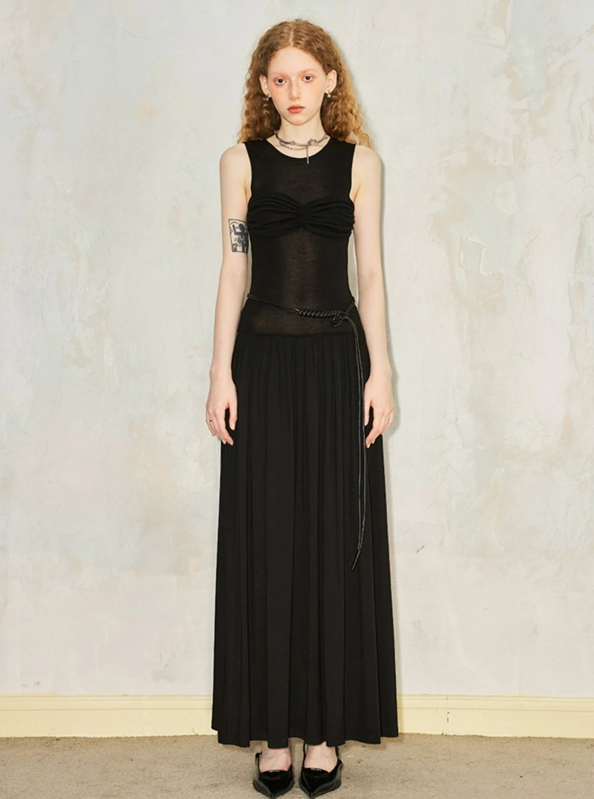 Draped Knit Pleated Dress