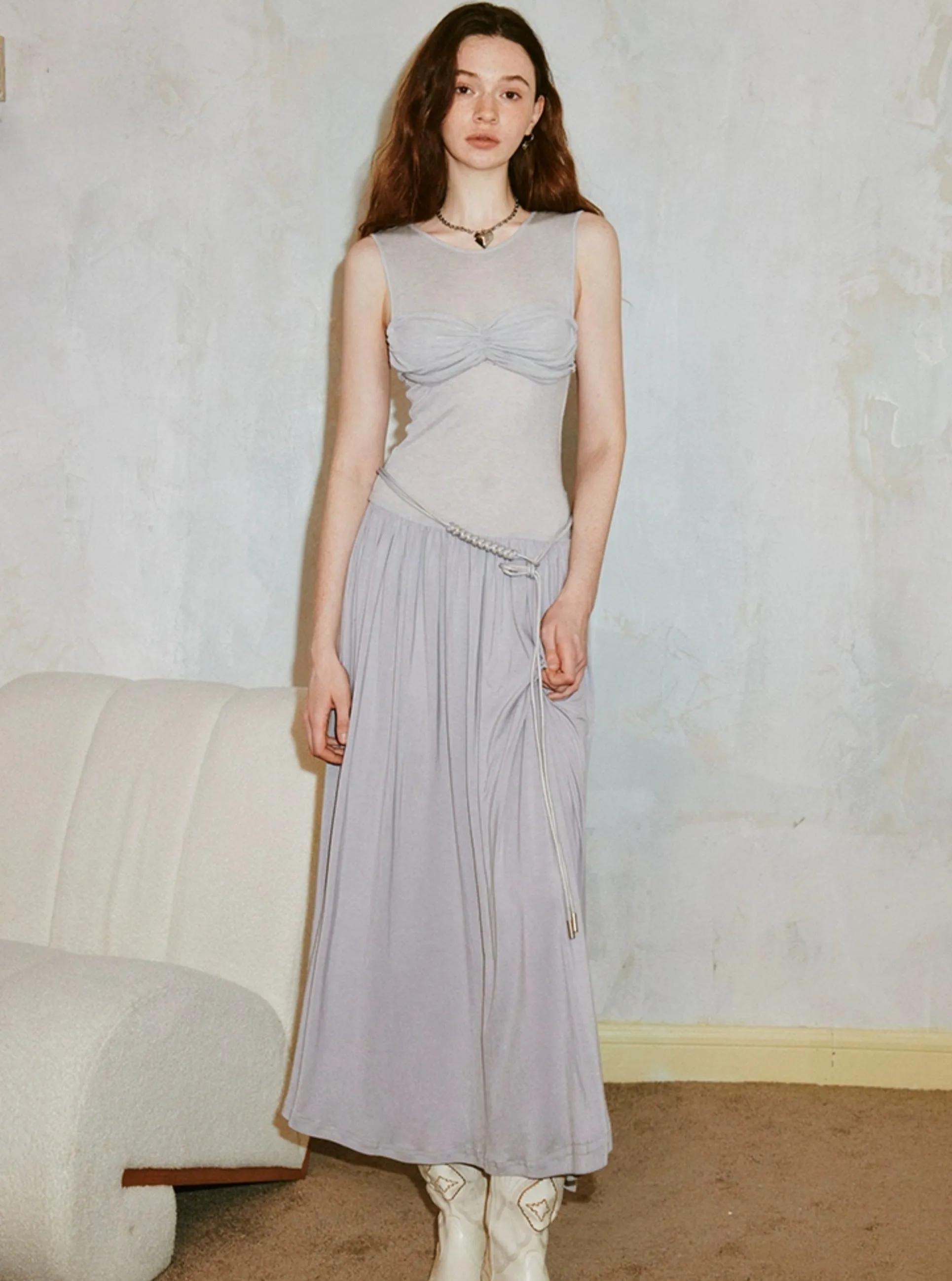 Draped Knit Pleated Dress