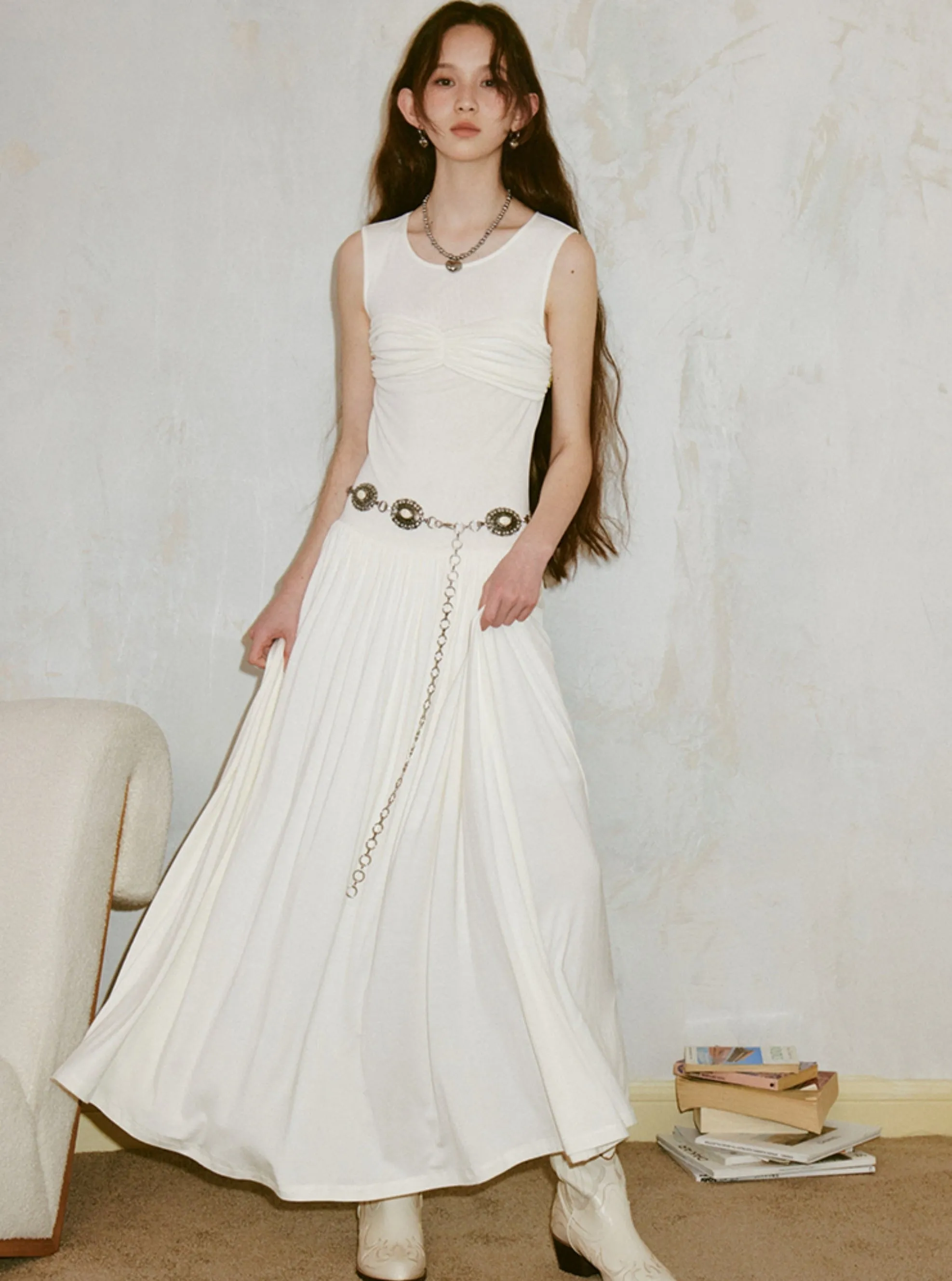 Draped Knit Pleated Dress