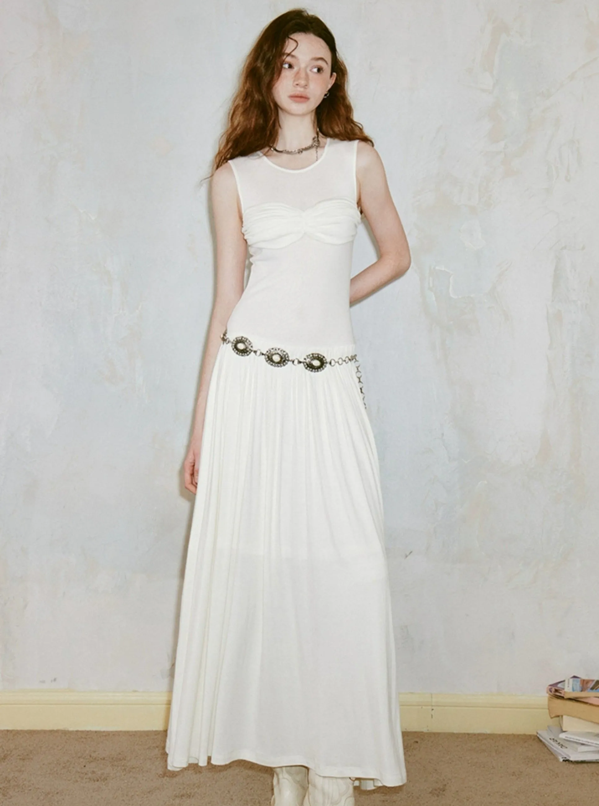 Draped Knit Pleated Dress