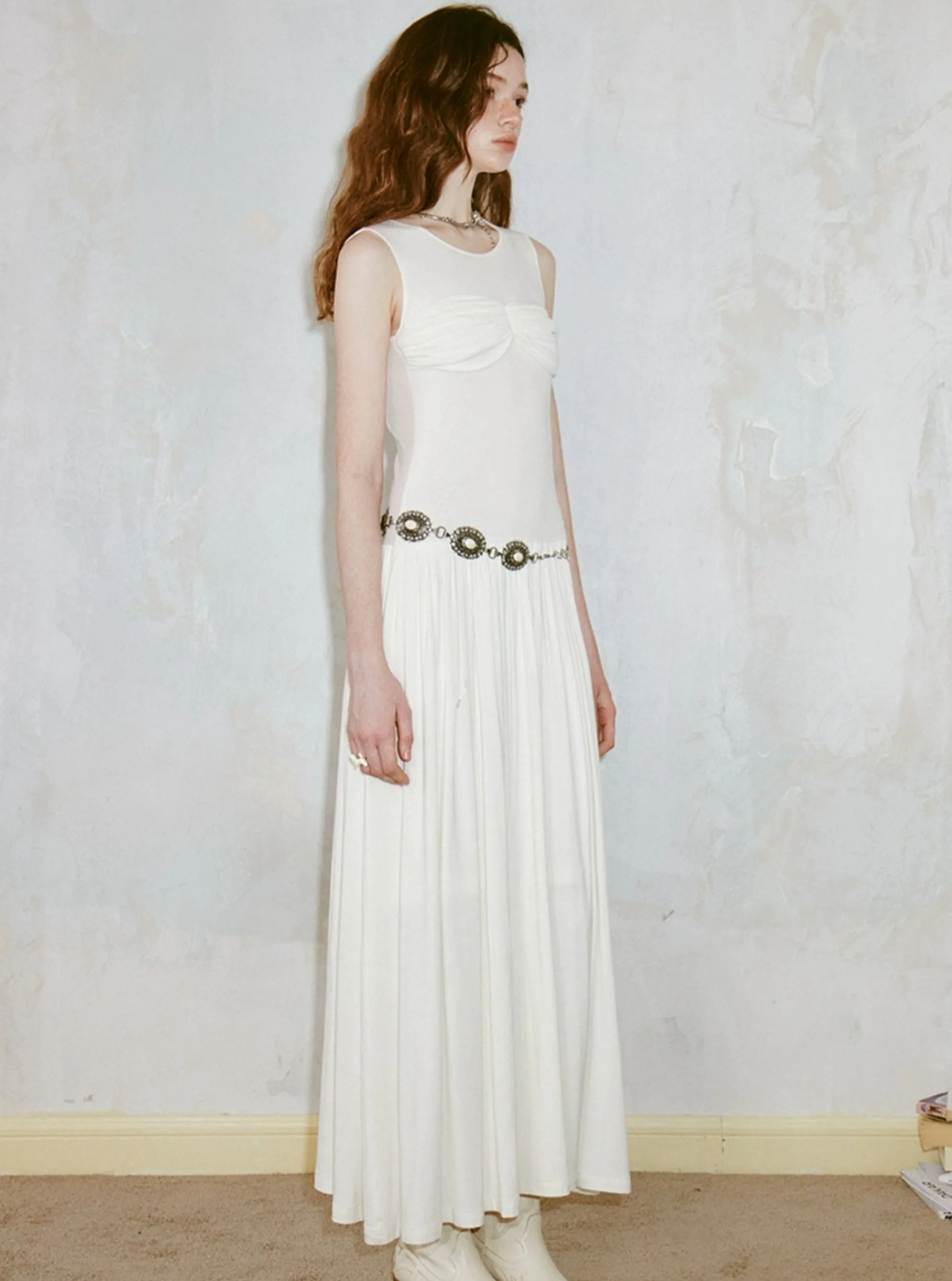 Draped Knit Pleated Dress
