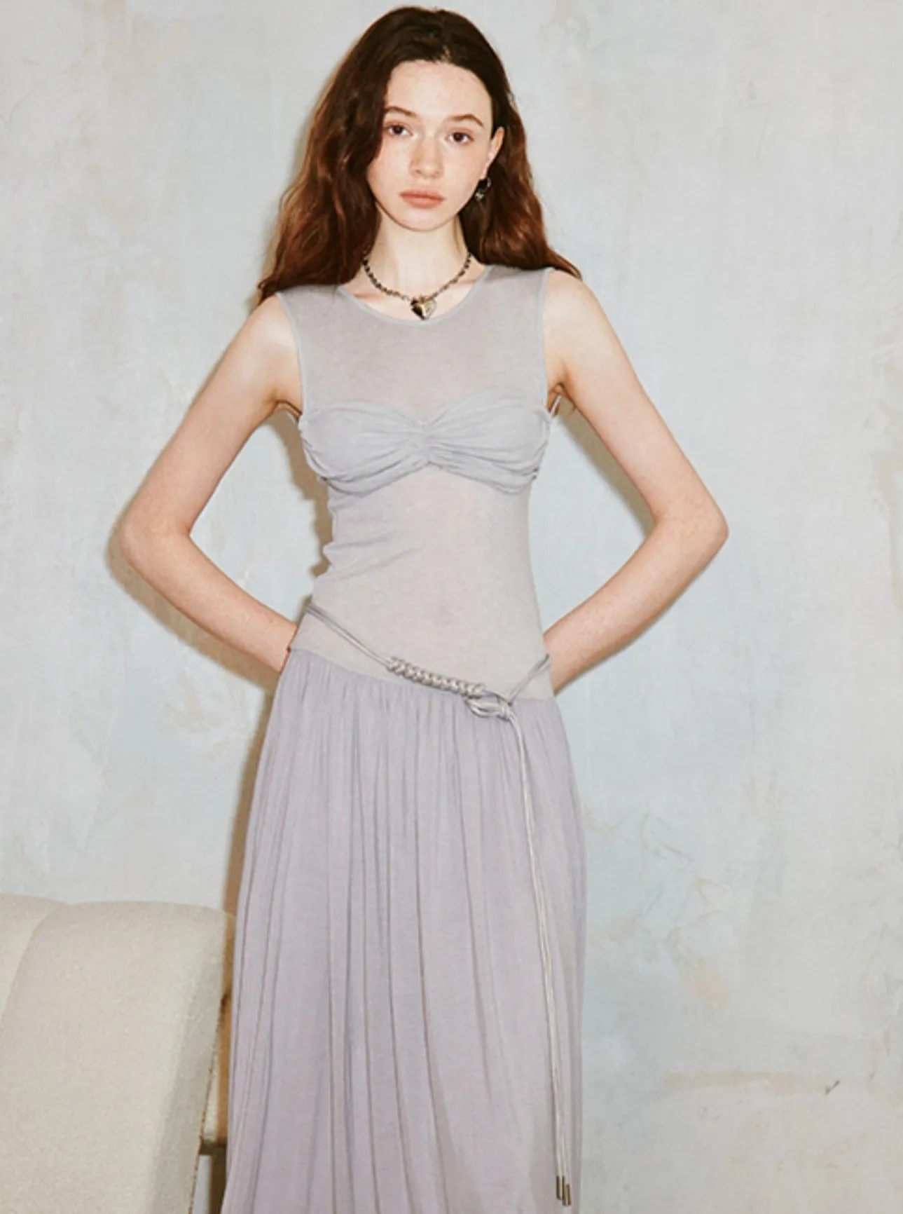Draped Knit Pleated Dress