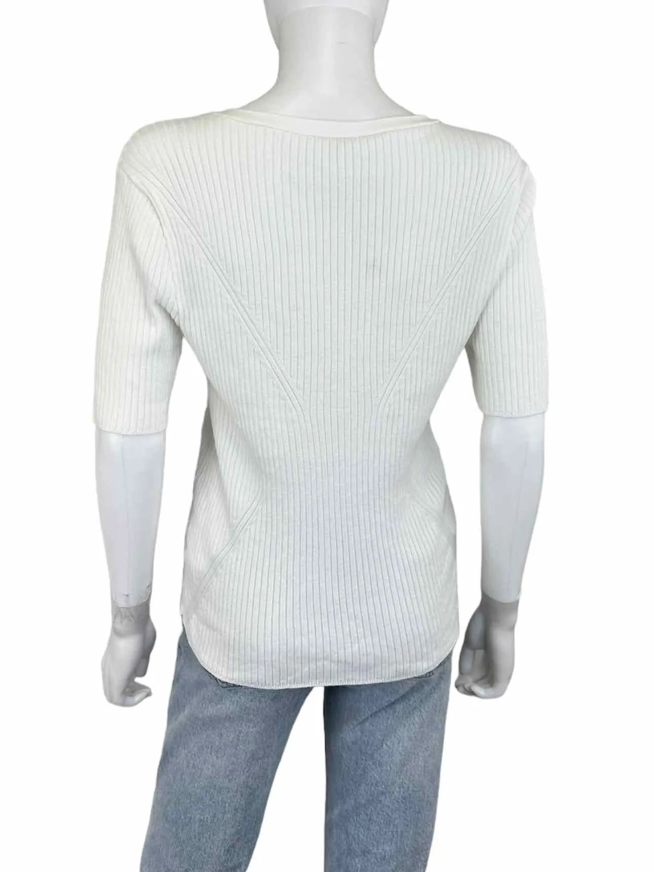 ecru White Ribbed TRAVELLING V-neck Top Size M