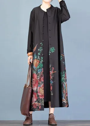 Elegant casual coat fall women coats black prints trench coats
