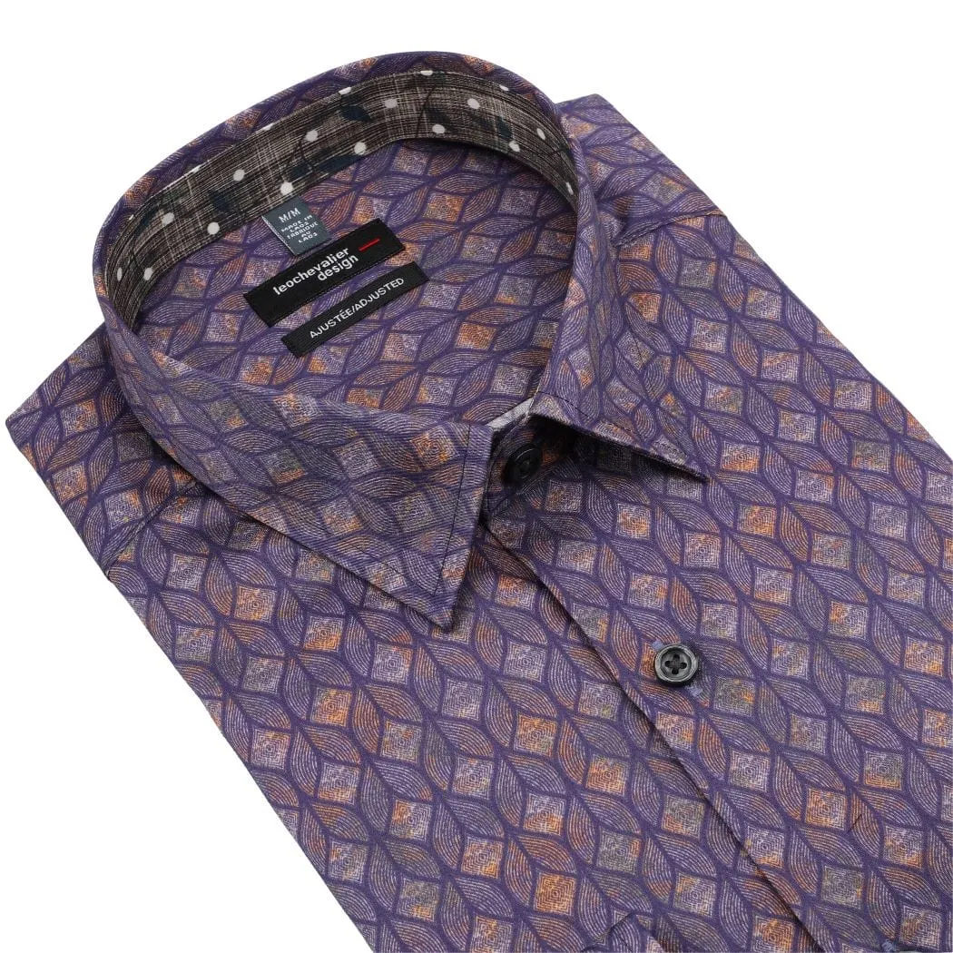 Elegant Navy Contemporary Print Men's Long Sleeve Slim Fit Shirt