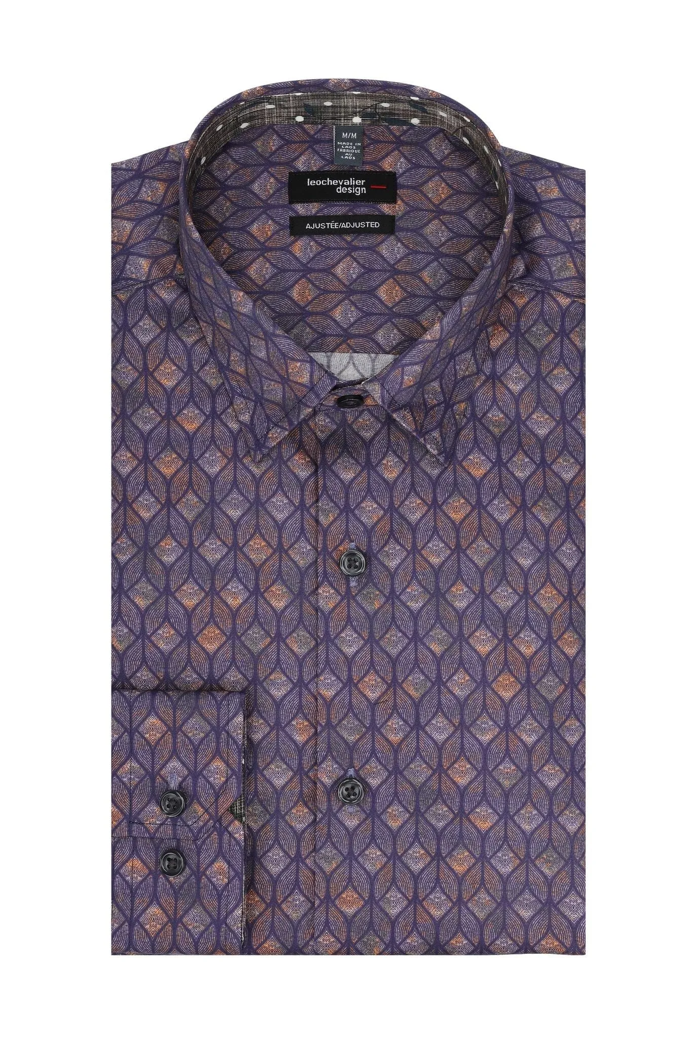 Elegant Navy Contemporary Print Men's Long Sleeve Slim Fit Shirt