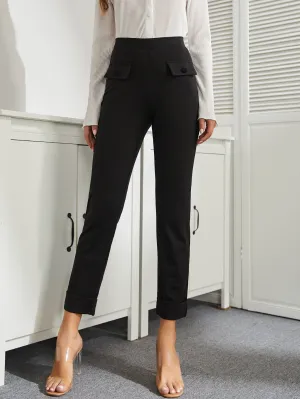 Elegant Plain Button High Waist Cropped Women Pants