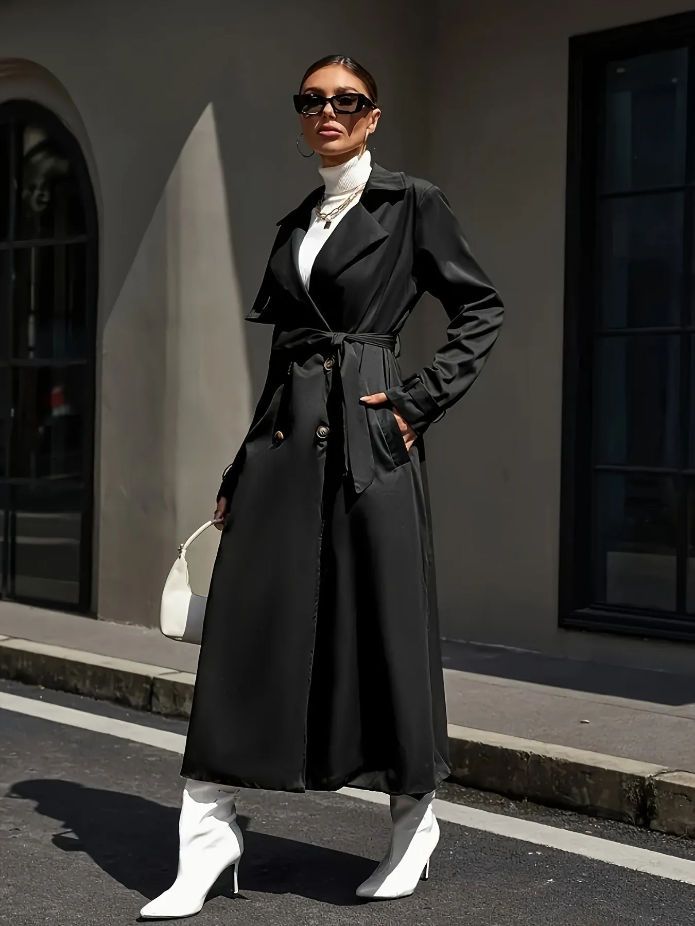 Elegant Trench Coat with Solid Color Midi-Length Design for Women | Ideal for All Seasons