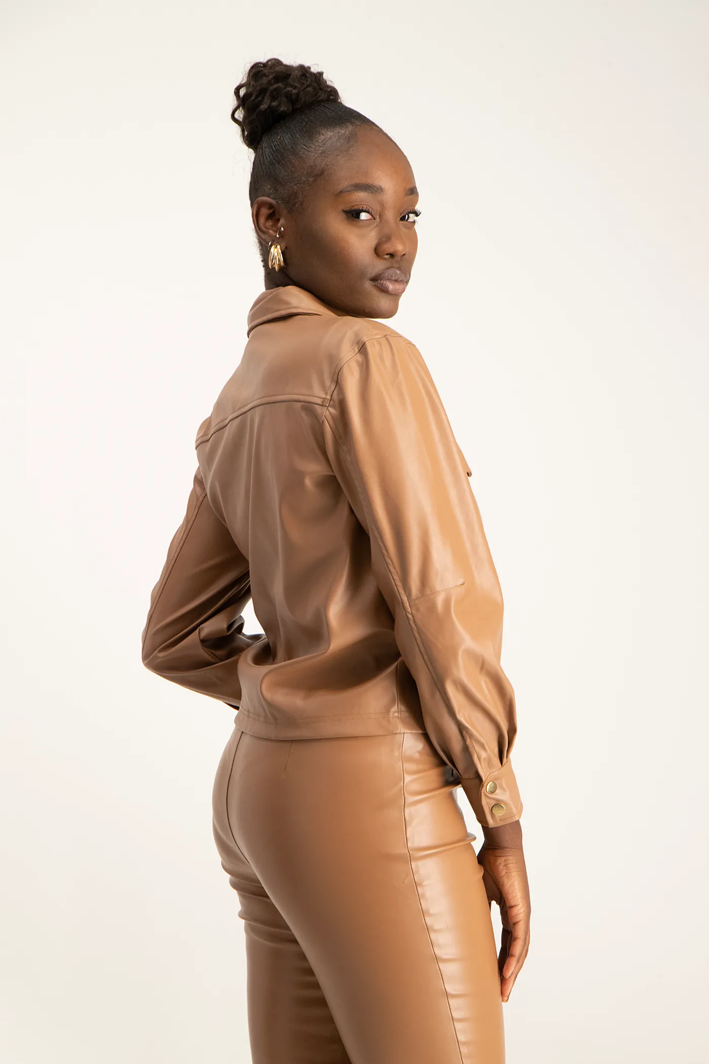 Eliana Faux Leather Shacket - Camel