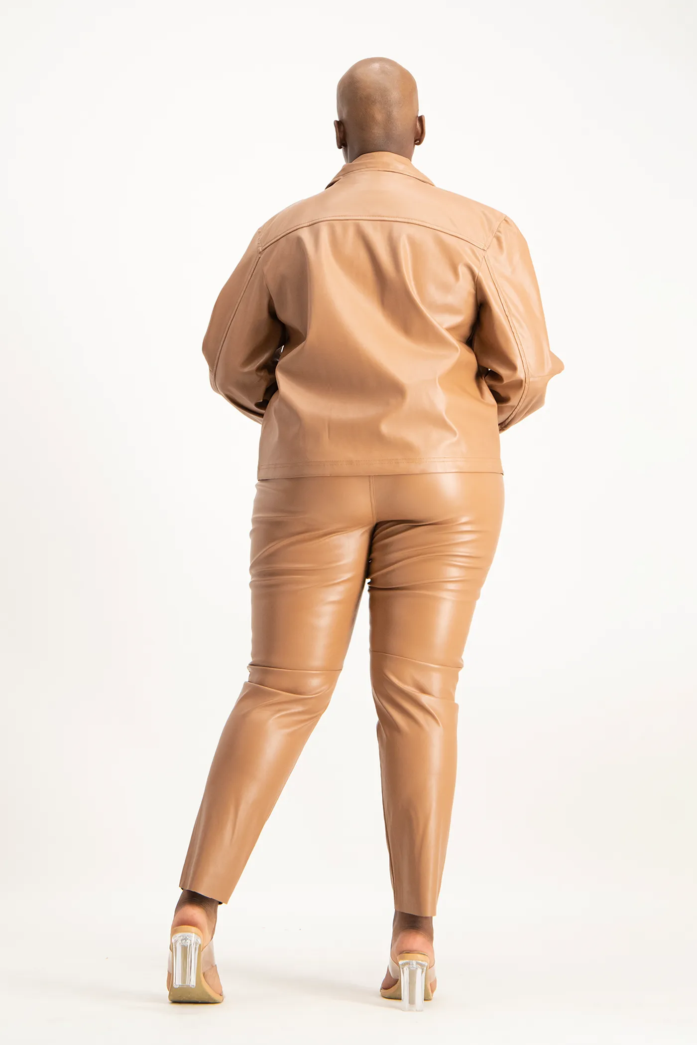 Eliana Faux Leather Shacket - Camel