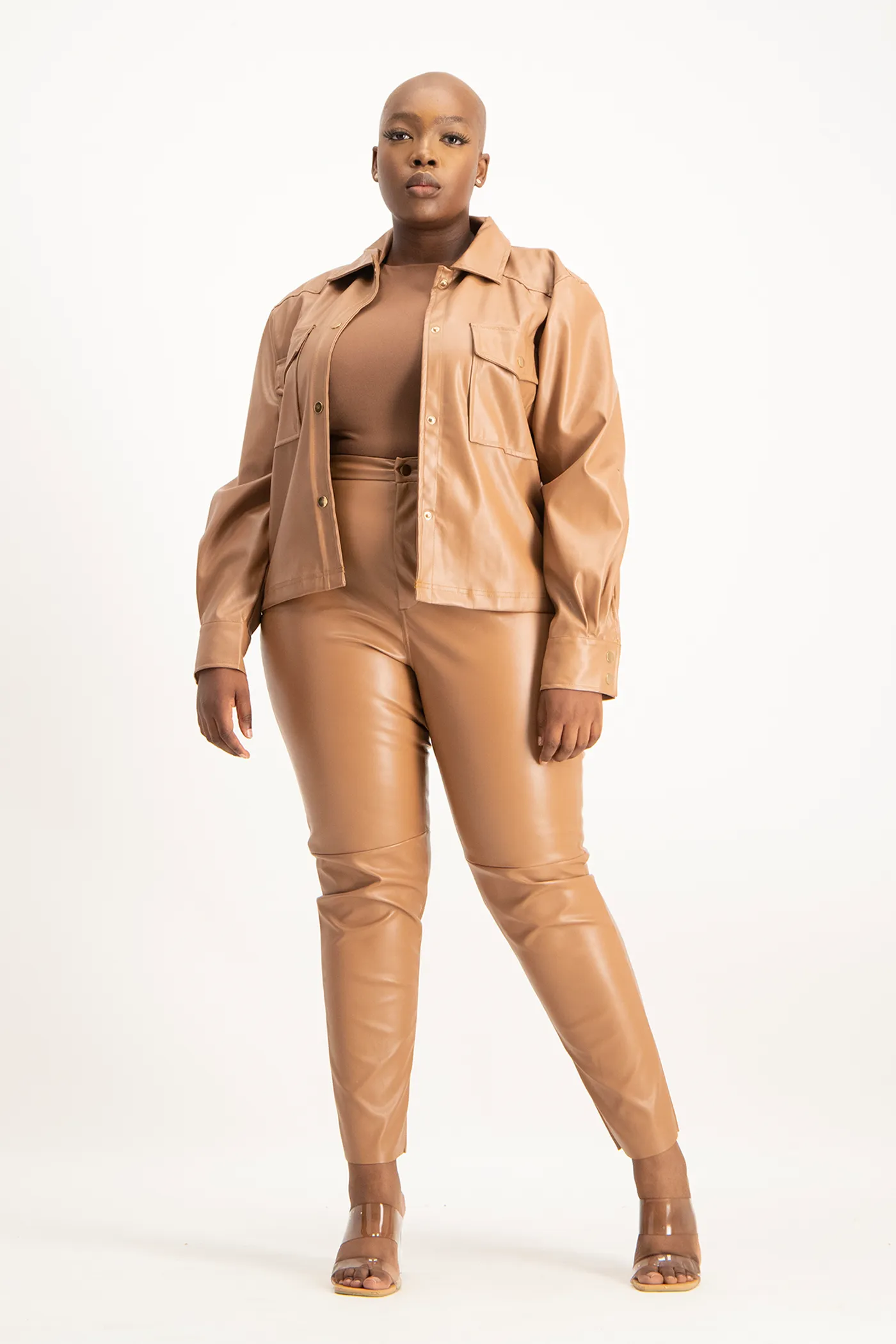 Eliana Faux Leather Shacket - Camel