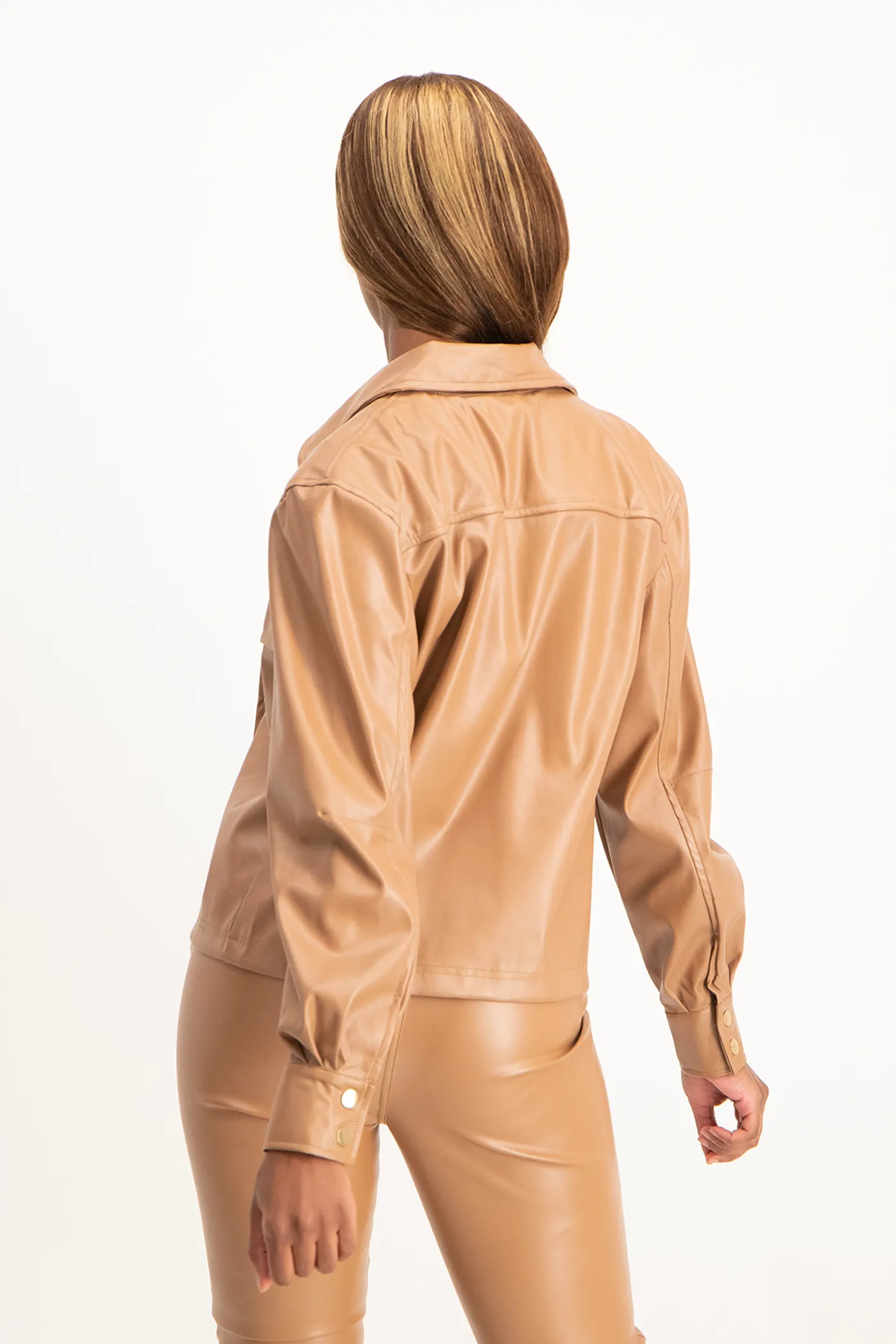 Eliana Faux Leather Shacket - Camel
