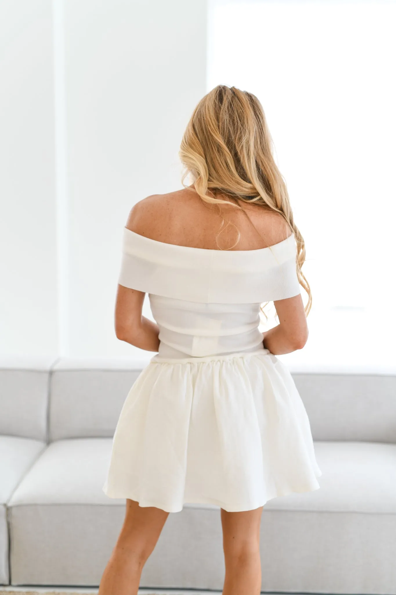 Elle Off Shoulder Knit Mini Dress-Off White