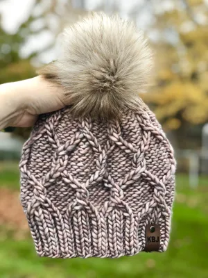 Entangled Beanie | LUXURY Handmade 100% Merino Wool Knit Beanie | Malabrigo Noventa | Detachable Faux Fur Pom Pom | CHILD Size | Ready To Ship