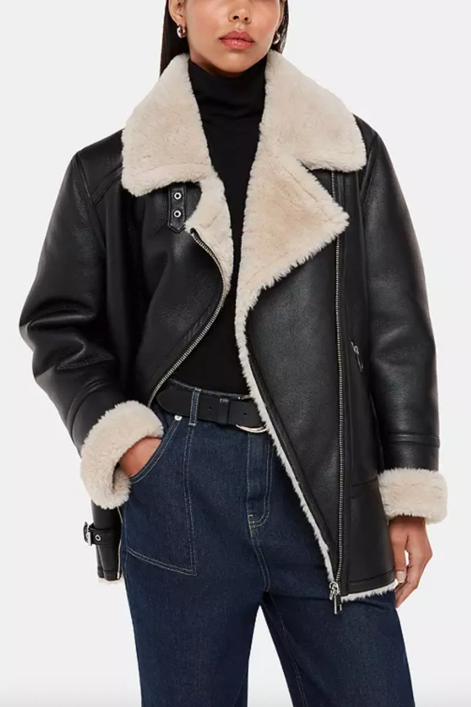Faux Fur Aviator Biker Jacket