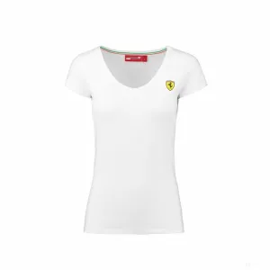 Ferrari Womens T-shirt, V Neck Classic, White, 2018
