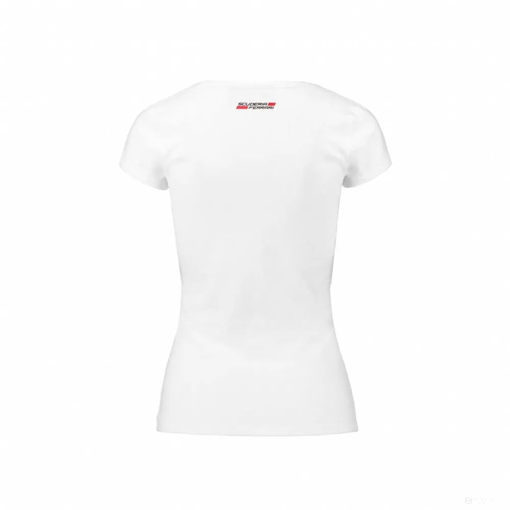 Ferrari Womens T-shirt, V Neck Classic, White, 2018