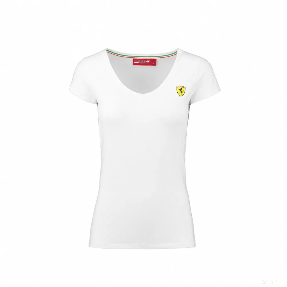 Ferrari Womens T-shirt, V Neck Classic, White, 2018