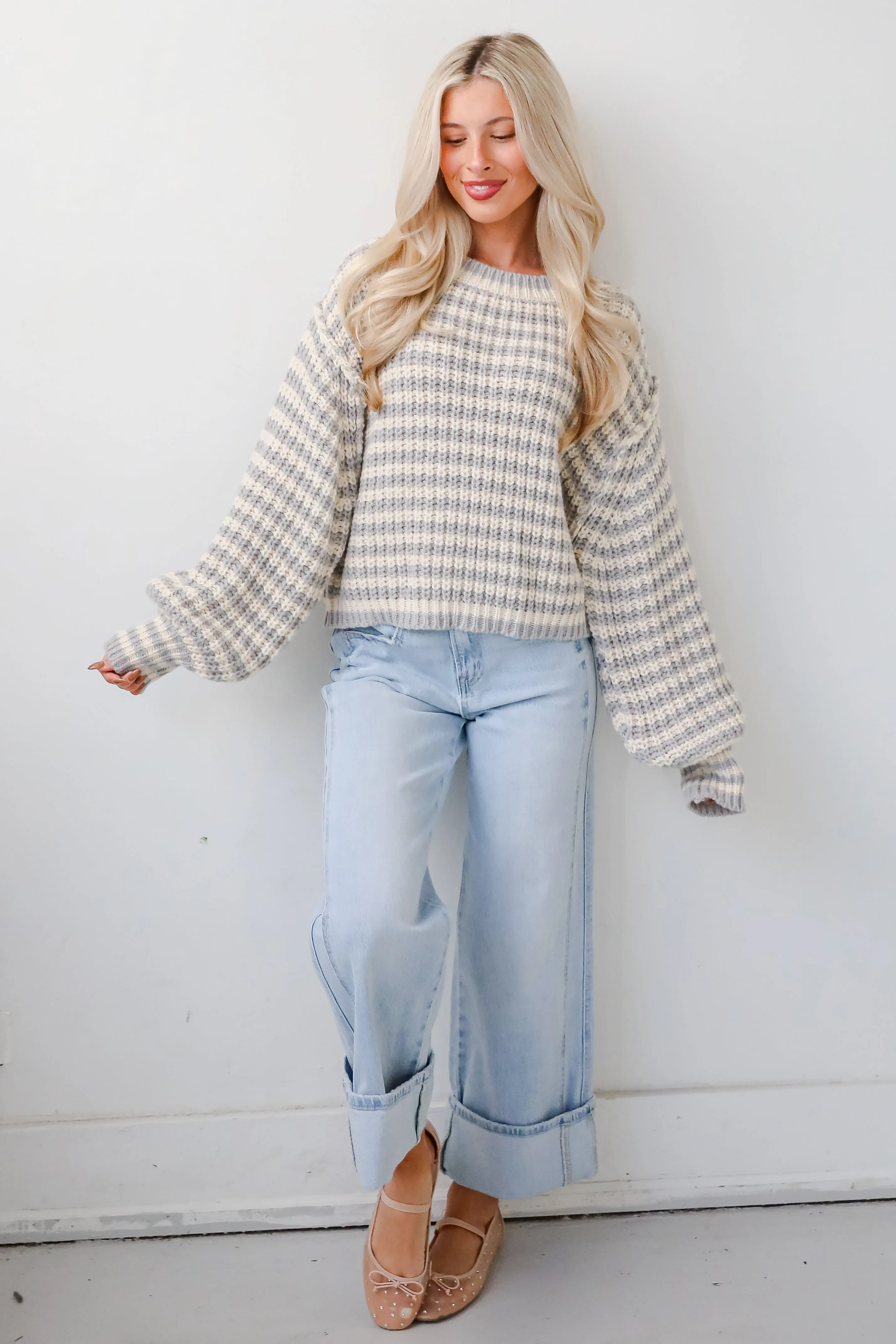 FINAL SALE - Windy Weather Ivory Striped Sweater