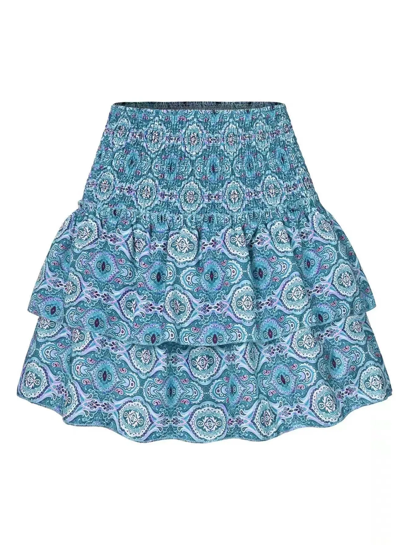Floral Pleated Ruffled Edge  High Waist Short Skirts