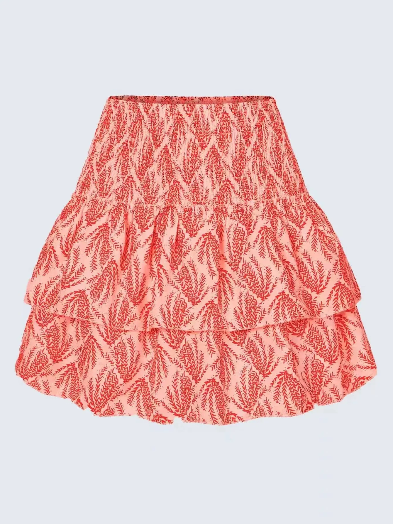 Floral Pleated Ruffled Edge  High Waist Short Skirts