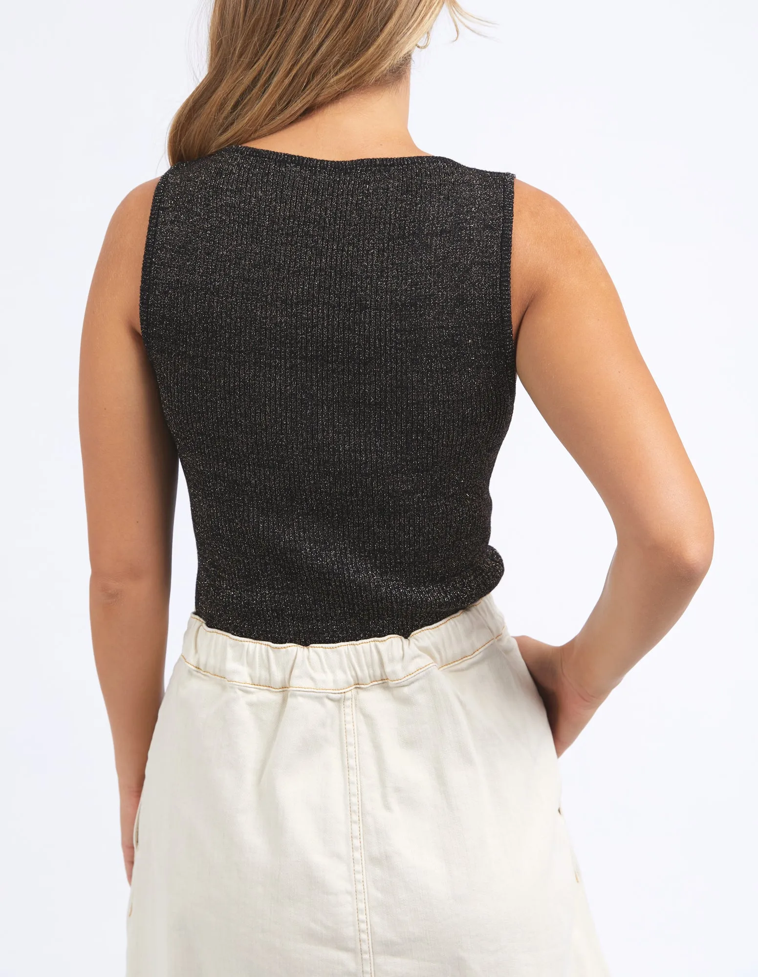 Foxwood Tessa Metallic Knit Tank - Black