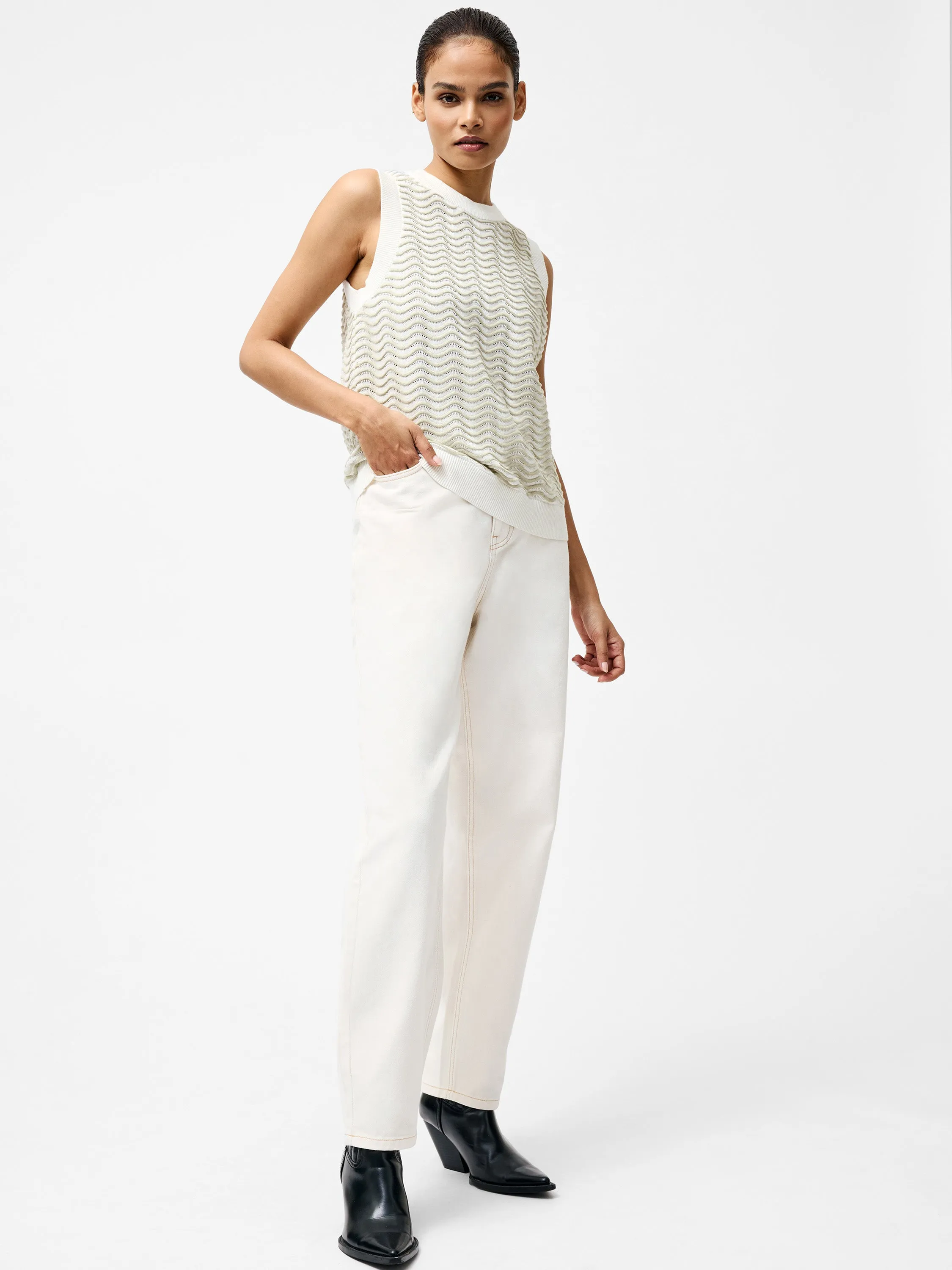 French Connection London Sleeveless Soft Knit in Pistachio Cream - 78YBG