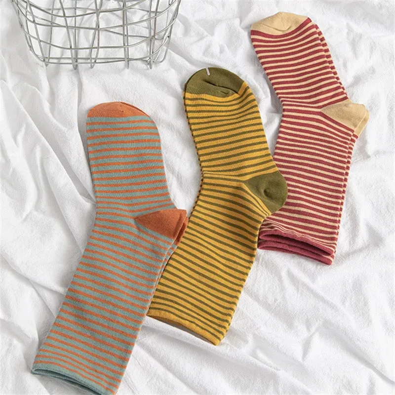 French Retro Striped Cotton College Socks