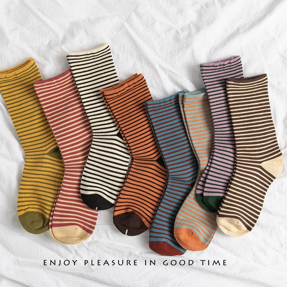 French Retro Striped Cotton College Socks