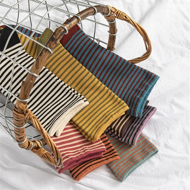 French Retro Striped Cotton College Socks