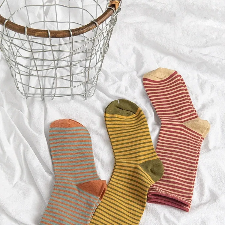 French Retro Striped Cotton College Socks