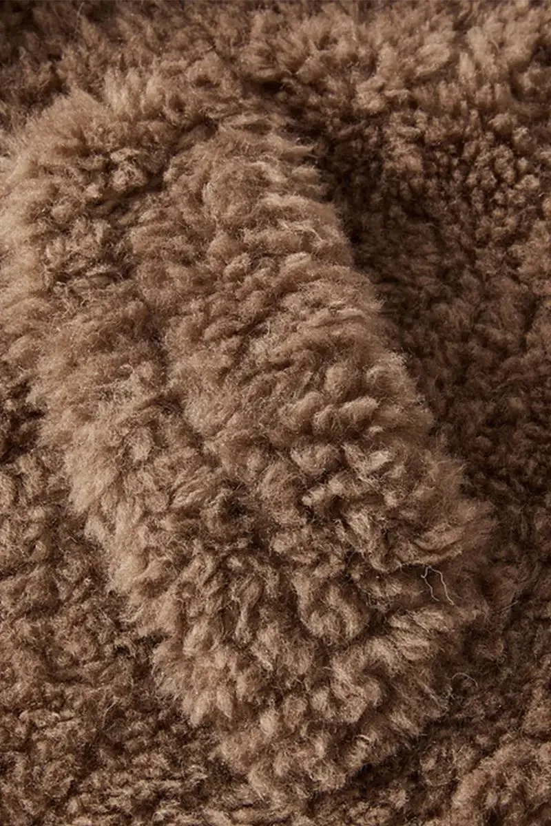 Genuine Shearling & Faux Suede Long Coat with Stand Collar